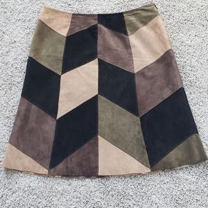 Alfani Patchwork Suede Leather Skirt Size 12 A-Line